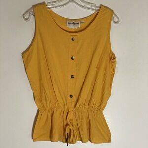Vintage River Stone Top Womens Medium Yellow Cinch Drawstring Waist Sleeveless M